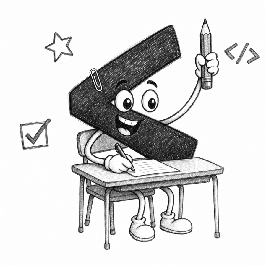 Ilustrace maskota Koderia píšícího životopis